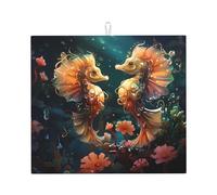 Tapis de séchage pour cuisine Wzywhj Belle photo de couple d'hippocampes en éponge absorbant l'eau 45,7 x 40,6 cm
