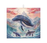 Tapis de séchage pour cuisine Wzywhj Killer Whales in The Waves en éponge absorbant l'eau 45,7 x 40,6 cm