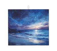 Tapis de séchage pour cuisine Wzywhj Late Night Coastline Image en éponge absorbant l'eau 45,7 x 40,6 cm