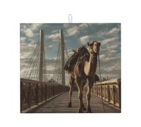 Tapis de séchage pour cuisine YTUOPWE Camel on The Bridge Picture Ultra absorbant, réversible et élégant Tapis de comptoir de cuisine