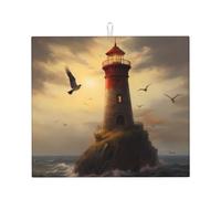Tapis de séchage pour cuisine YTUOPWE Little Sparrow Flying to The Lighthouse Picture Ultra absorbant, réversible et élégant Tapis de comptoir de cuisine