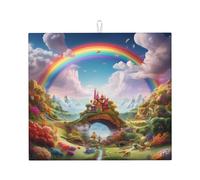 Tapis de séchage pour cuisine YTUOPWE Little World Under The Rainbow Picture Tapis de comptoir de cuisine ultra absorbant, réversible et élégant