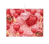 Tapis de séchage pour vaisselle en forme de cœur pour la Saint-Valentin, pêche Love absorbant, tapis de séchage romantique en microfibre pour comptoir de cuisine, café, bar, protecteur de 45,7 x 61 cm