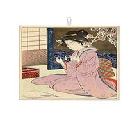 Tapis de séchage pour vaisselle, gravure sur bois japonaise représentant une femme en train de faire de l'origami, facile à nettoyer, petit format (40 x 45 cm)