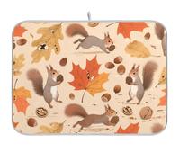 Tapis de séchage réutilisable Motif feuilles d'écureuil d'automne 45,7 x 61 cm Grand égouttoir Mat Décoration d'intérieur Essentiels