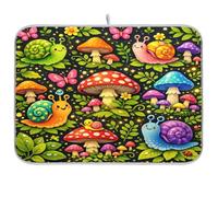 Tapis de séchage réversible en microfibre, motif champignon escargot, noir, 45,7 x 61 cm