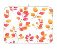 Tapis de séchage super absorbant en microfibre à séchage rapide, 40,6 x 45,7 cm, tapis de séchage pour vaisselle de cuisine, motif aquarelle rouge, orange, feuille d'érable