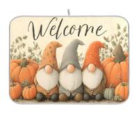 Tapis de séchage super absorbant en microfibre à séchage rapide, 40,6 x 45,7 cm, tapis de séchage pour vaisselle de cuisine, The Nain Welcomes The Pumpkin