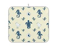 Tapis de séchage super absorbant pour égoutter la vaisselle artistique, tapis de comptoir de cuisine pour vaisselle 45,7 x 61 cm, hippocampes nautiques, tortues, jaune