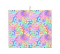 Tapis de séchage tendance en microfibre imprimé léopard arc-en-ciel pour comptoir de cuisine, lavable en machine, super absorbant, tapis de séchage à vaisselle 40,6 x 45,7 cm