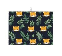 Tapis de Séchage Tête de chat mignonne avec des feuilles Tapises évier | 41x46cm Lavable Tapis d'évier Microfibre Tapises de Comptoir pour Ustensiles Assiettes Cuisine