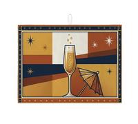 Tapis de séchage vintage pour verre à champagne pour comptoir de cuisine, motif étoile dorée, égouttoir à vaisselle absorbant, tapis de séchage en microfibre pour vacances, 45,7 x 61 cm