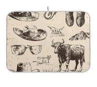 Tapis de séchage Western Cowboy Spurs Cattle Drive The West Ranch - Tapis de vaisselle absorbant - Résistant à la chaleur - Tapis égouttoir de cuisine - Grand format - 45,7 x 61 cm