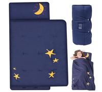 Tapis de Sieste Enroulable pour Tout-Petits, 50, 8 x 116, 8 cm, Motif étoile et Lune, avec Oreiller et Couverture, Sac de Couchage Portable pour garderie, école Maternelle, Maternelle