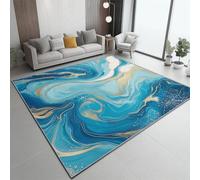 Tapis de sol 120 x 180 cm - Imprimé qui ne perd pas ses poils - Lavable en machine - Antidérapant - Moderne - Motif géométrique abstrait - Pour chambre à coucher, salle à manger, bleu et gris