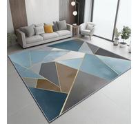 Tapis de sol 120 x 180 cm - Imprimé qui ne perd pas ses poils - Lavable en machine - Antidérapant - Moderne - Motif géométrique abstrait - Pour chambre à coucher, salle à manger, bleu et gris