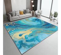 Tapis de sol 140 x 200 cm - Imprimé qui ne perd pas ses poils - Lavable en machine - Antidérapant - Motif agate abstrait pour chambre à coucher et salle à manger - Bleu sarcelle