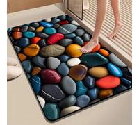 Tapis de Sol 3D Effet Galets Colorés, Tapis Illusion, Haute Capacité D'absorption, Antidérapant et Durable, pour Salle de Bain, Salon et Cuisine(Natural1,Medium)