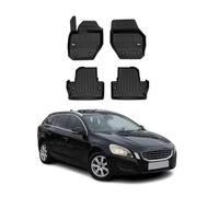Tapis de Sol 3D TPE Premium Compatible avec Volvo V60 I Cross Country 2014-2018 | Revêtement de Sol pour Voiture - Intérieur antidérapant - Bords Hauts - Noir