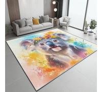 Tapis de sol 60 x 110 cm avec imprimé qui ne perd pas ses poils - Lavable en machine - Antidérapant - Motif fusée et galaxie - Pour chambre à coucher, salle à manger, bleu foncé