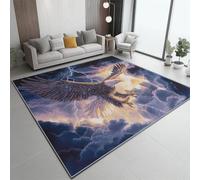 Tapis de sol 60 x 110 cm avec imprimé qui ne perd pas ses poils - Lavable en machine - Antidérapant - Motif fusée et galaxie - Pour chambre à coucher, salle à manger, bleu foncé