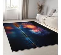 Tapis de sol 60 x 90 cm pour salon, scène nocturne, lumières de bâtiment, design imprimé, lavable, tapis doux, à poils courts et doux, paysage urbain, pour chambre à coucher, salle à manger, tapis