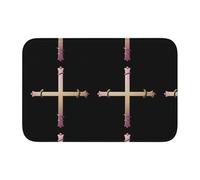 Tapis de sol à bord verrouillable avec ourlet 101,6 x 152,4 cm YYHHAOFA en bambou et rotin motif croix pour toilettes, coiffeuse, maison de vacances, salle de bain principale, salle de bain pour