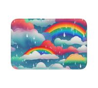 Tapis de sol à bord verrouillable pour ourlet de 101,6 x 152,4 cm, image WHJSHOP nuages arc-en-ciel, gouttes de pluie pour toilettes, coiffeuse, maison de vacances, salle de bain principale, salle de