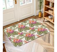 Tapis de sol à motif de fleurs tropicales, feuilles de Monstera tropicales, fleurs d'orchidées, vert d'été, antidérapant, rectangulaire, tapis de salle de bain, buanderie, cuisine, entrée, décoration