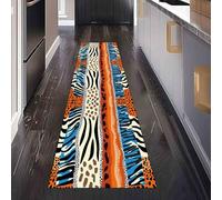 Tapis de Sol Absorbant Animaux Sauvages Peau de Zèbre Tapis de Cuisine Antidérapant et Lavable Africain Rayures Tapis de Couloir Long Art Abstrait léopard Devant Evier, Entrée et Chambre 80x180 cm