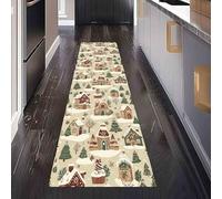 Tapis de Sol Absorbant Noël Maison en Pain d'épices Tapis de Cuisine Antidérapant et Lavable Hiver Neige Tapis de Couloir Long Paysage d'hiver Ville Devant Evier, Entrée et Chambre 80x180 cm