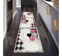 Tapis de Sol Absorbant Saint Valentin Coeur Tapis de Cuisine Antidérapant et Lavable Damier Amour Tapis de Couloir Long Romantique Couple Devant Evier, Entrée et Chambre 80x180 cm