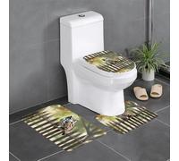 Tapis de Sol antidérapant 3 pièces, Motif Hibou Assis, Arbre, clôture, Tapis de Sol de Toilette en Forme de U, Bien attaché, Absorbant et Durable, épais et Confortable.