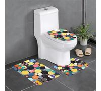 Tapis de sol antidérapant 3 pièces YYHWHJDE peinture abstraite de cercles imprimés en forme de U tapis de sol de toilette fermement attaché, absorbant et durable, épais et confortable