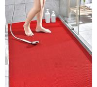 Tapis de sol antidérapant avec drainage, grand maillage, en caoutchouc creux, anti-moisissure pour salle de bain/cuisine/piscine, tapis de douche en PVC avec évacuation (Rouge, 120 x 130 cm)