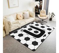 Tapis de sol antidérapant avec lettre U pour enfants, garçons et adolescents, motif géométrique nid d'abeille, noir et blanc, 0,9 x 1,5 m