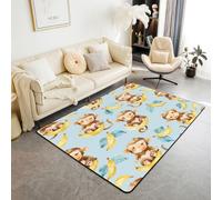 Tapis de sol antidérapant avec singe mignon, fruits tropicaux, bananes tropicales, animaux sauvages, tapis d'entrée, bleu aquarelle, décoration d'intérieur, salon, chambre à coucher, 1,5 x 1,8 m