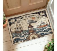 Tapis de sol avec motif phare, nautique vintage navire côtier et mouette - Bleu marine - Dos antidérapant - Tapis de porte doux résistant aux taches - Pour salle de bain, entrée, cuisine, chevet