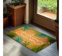 Tapis de sol BRUBAKER 3D Welcome avec feuilles - 45x75 cm Coco Tapis de propreté - Résistant aux intempéries & antidérapant - Marron