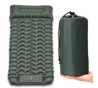Tapis de sol Camping 1 Place XL - Matelas Camping Ultra Léger 196x74x9 cm, TPU 40D résistant à l’eau, pompe à pied, oreiller et housse intégrés - Idéal randonnée, tente, plage, voyage(Vert Armée)