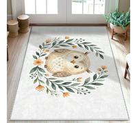 Tapis de sol chouette fantaisie inspiré de la nature avec fleurs et feuilles d'automne marron à poils courts pour intérieur qui ne perd pas ses poils pour entrée, salle de bain, cuisine, porte