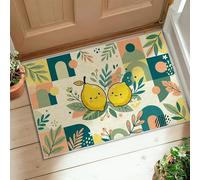 Tapis de sol citron, moderne et ludique, feuilles géométriques d'été, jaune, dos antidérapant, tapis imprimé rectangulaire, tapis de buanderie, salle de bain, porte, entrée, décoration, 0,6 x 0,9 m
