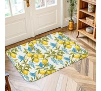 Tapis de sol citron, printemps, floral, oiseau, fleur, jaune, à poils courts en éponge, tapis d'intérieur qui ne perd pas ses poils, salle de bain, chevet, entrée, décoration de porte, 0,6 x 0,9 m