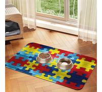 Tapis de Sol coloré pour Chien et Chat, Motif Puzzle de Sensibilisation à l'Autisme, Absorbant, antidérapant, pour gamelles, Nourriture et Eau, 40 x 60 cm