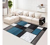 Tapis de Sol Confortable pour Salon Familial Géométrie Rectangle Bleu Gris Noir Blanc 80x120CM (2'6''x4'0'')