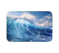Tapis de sol Crystal Velvet Lock Edge 40 x 60 WHJSSF bleu océan vagues impression imperméable et antidérapant confortable et doux pour porte de salle de bain
