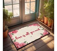 Tapis de sol d'automne extérieur Love Is All You Need : un paillasson romantique avec cadre floral - Tapis de bienvenue intérieur antidérapant pour camping extérieur (50 x 80 cm)