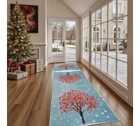 Tapis de Sol de Cuisine Hiver Cœur Paillasson d'Entrée Antidérapant Naturel Arbre Tapis de Couloir Long Paysage d'hiver Flocon de Neige Absorbant et Décoratif pour Devant Evier et Chambre 80x200 cm