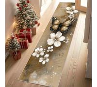 Tapis de Sol de Cuisine Vintage Papillon Paillasson d'Entrée Antidérapant Floral Fleur Tapis de Couloir Long Rétro Mots Absorbant et Décoratif pour Devant Evier et Chambre 80x200 cm