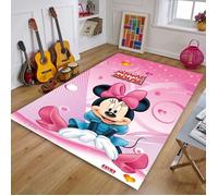 Tapis de sol de dessin animé pour enfants - NVY-6709 - Mickey - Minnie - Rose - Synthétique - 100x150cm